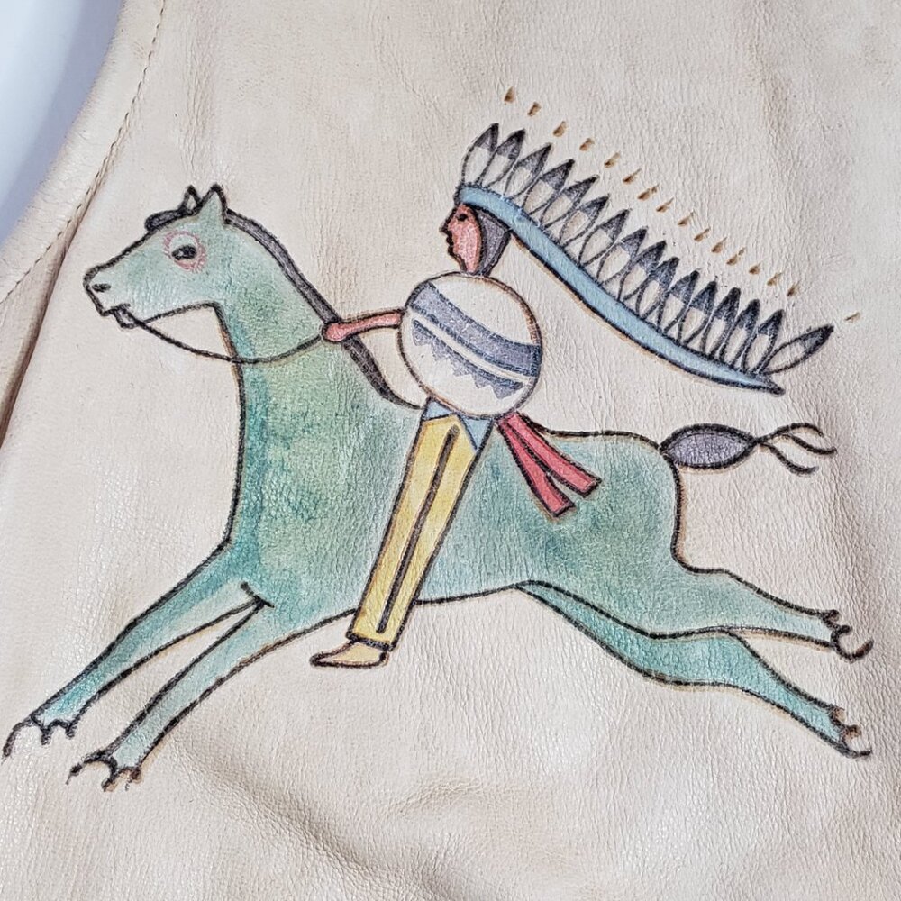 Ralph Lauren Country Polo Women Leather Vest Native American USA made 80s Vtg - Picture 4 of 16